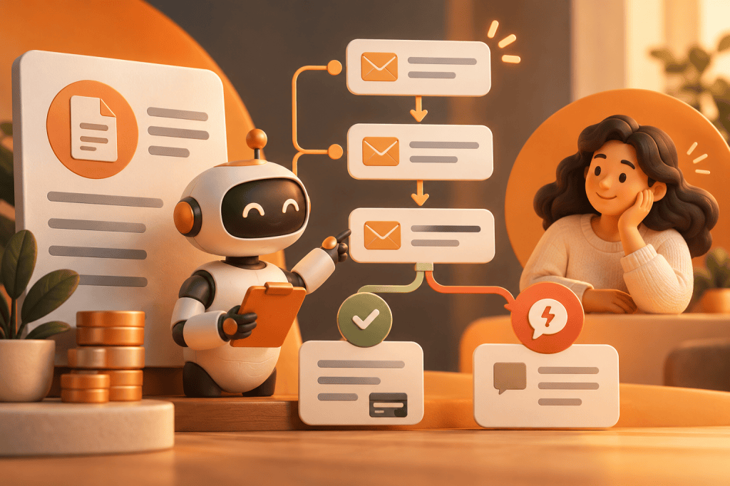 Conceptual illustration: An invoice timeline with polite draft reminders and a dispute branch.